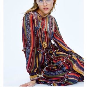 ZARA Embroidered Pom Pom Dress, XS // Brand New